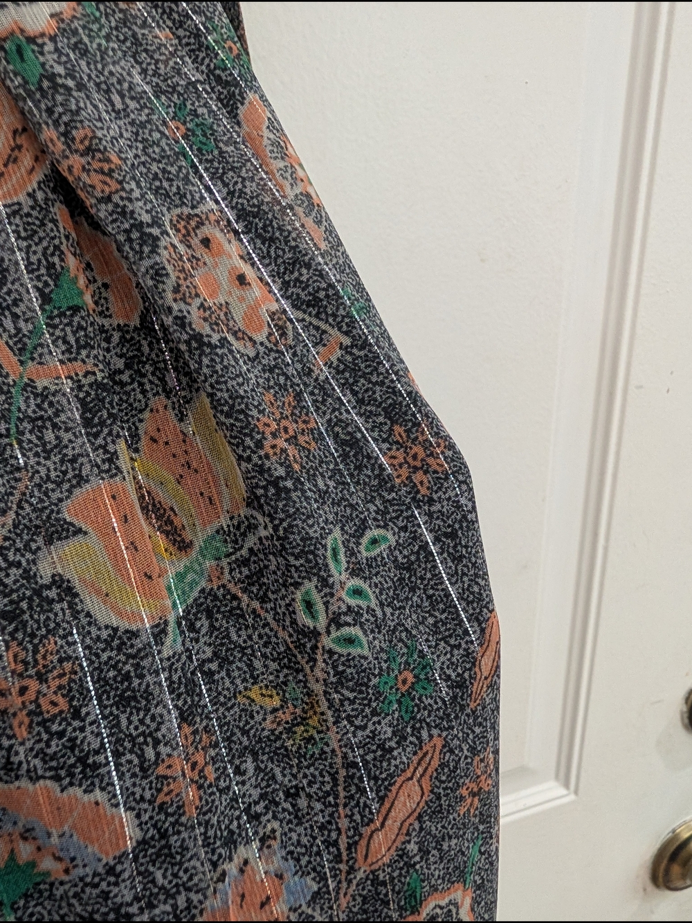 World Market Floral Maxi Dress With Silver Metallic Accents - Picture 4 of 5